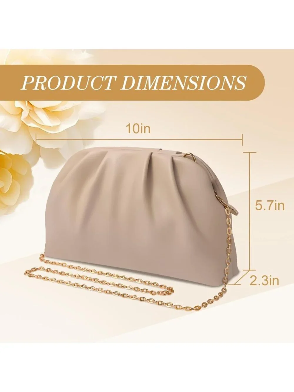 👜Women's Nude Soft Pleated PU Wedding Elegant Evening Clutch Party Purse Bag